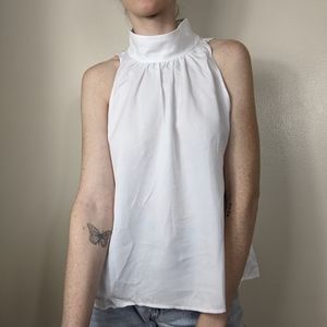 NWT Free People White High Neck Cutout Flowy Top